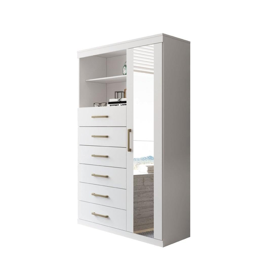 Multi-cômoda 1 Porta 6 Gavetas Marabá com Espelho Branco - Imagem 3