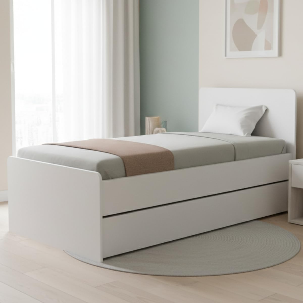 Cama Solteiro com Bicama Auxiliar Deslizante em MDF Premium, Estrutura Robusta e Design Elegante para o Seu Quarto (Branco) - Imagem 3