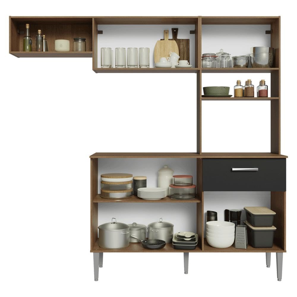 Armário de Cozinha Compacta 196cm Rustic/preto Aura Madesa - Imagem 8