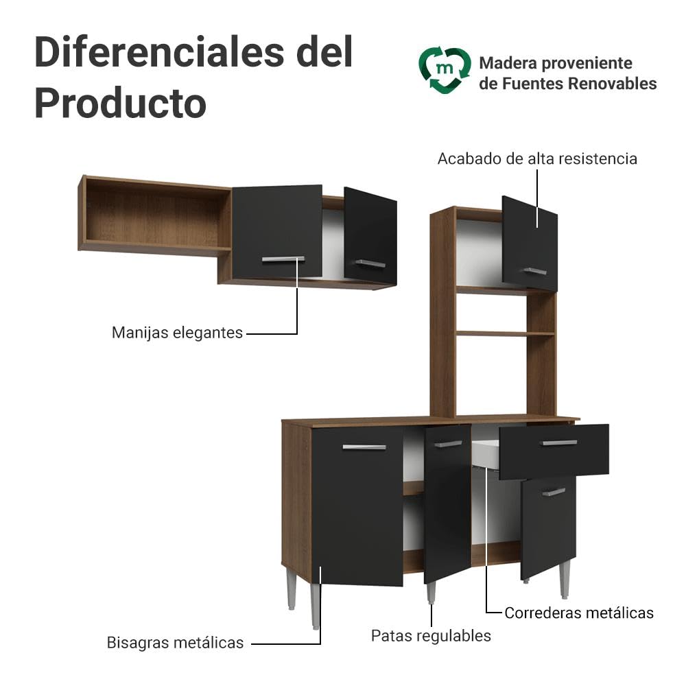 Armário de Cozinha Compacta 196cm Rustic/preto Aura Madesa - Imagem 6