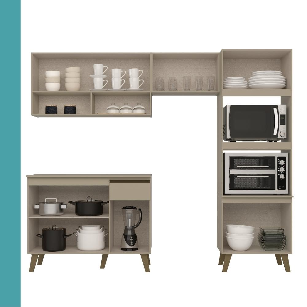 Armário de Cozinha Completa c Balcão Atlanta Essence Carraro (Amêndoa) - Imagem 2