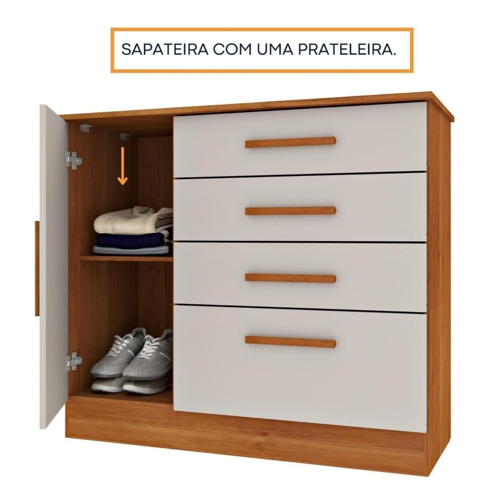 Cômoda 1 Porta 4 Gavetas Chicago Cinamomo/off White - Imagem 3