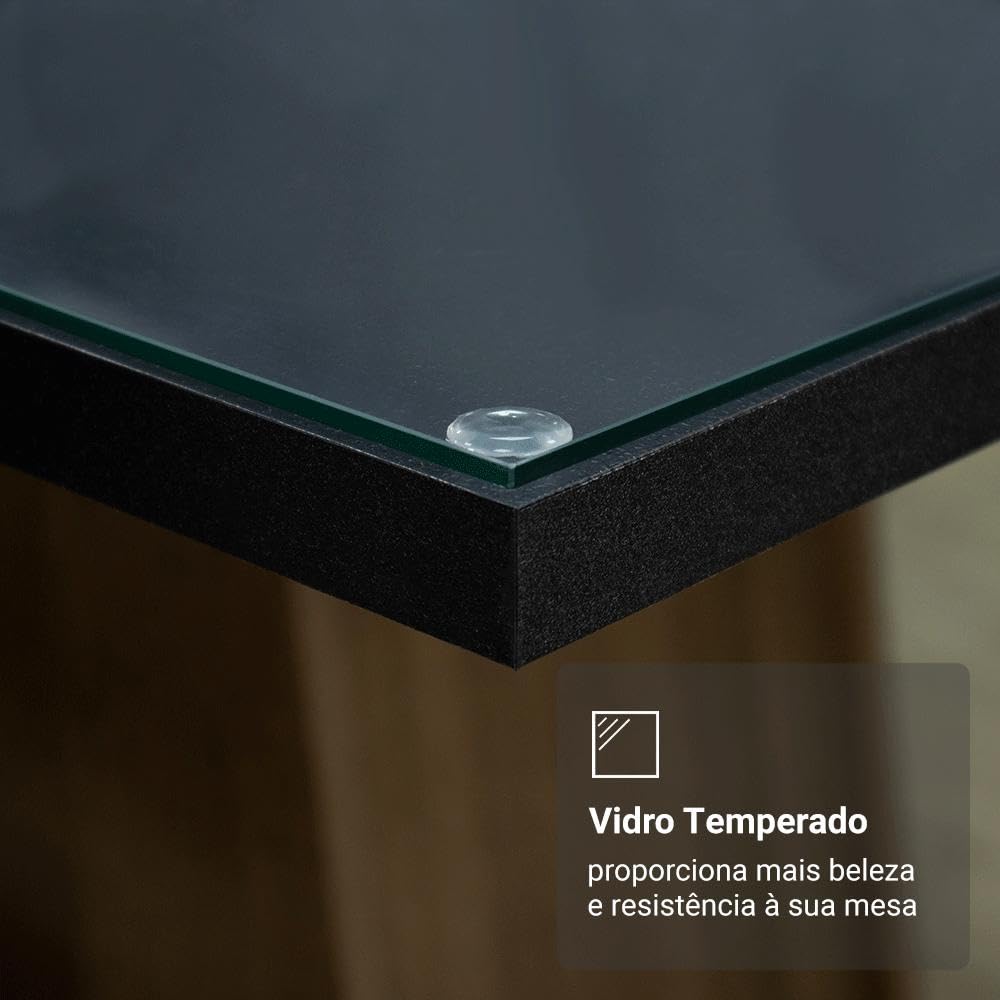 Conjunto Sala de Jantar Mesa Tampo de Vidro 4 Cadeiras Rustic/preto/oxford Zion Madesa - Imagem 6