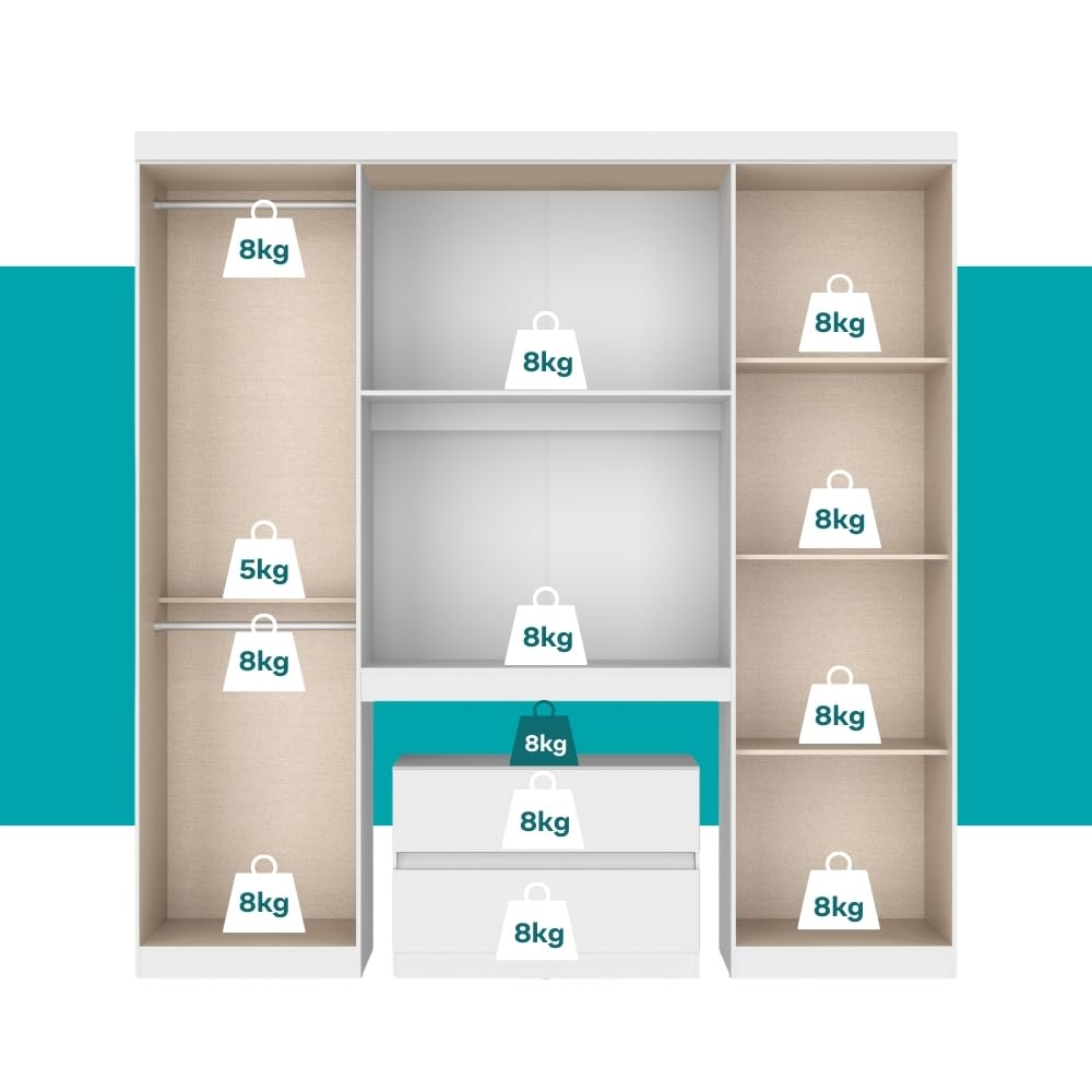 Guarda Roupa 6 Portas 2 Gavetas Carraro (Branco) - Imagem 6