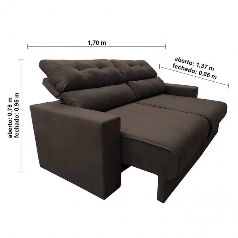 Sofá 3 Lugares Reclinável Cama inBox Clean com Assento Retrátil, Encosto Reclinável em Tecido Velusoft e 170 cm de Largura - Café - Imagem 2