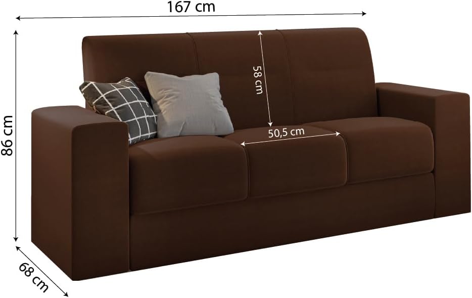 Conjunto de Sofá 2 e 3 Lugares Leon Veludo Marrom - Imagem 6