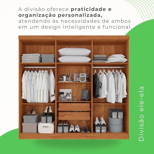 Guarda-roupa Casal 6 Portas 2 Gavetas França Cinamomo/Off-White - Imagem 8