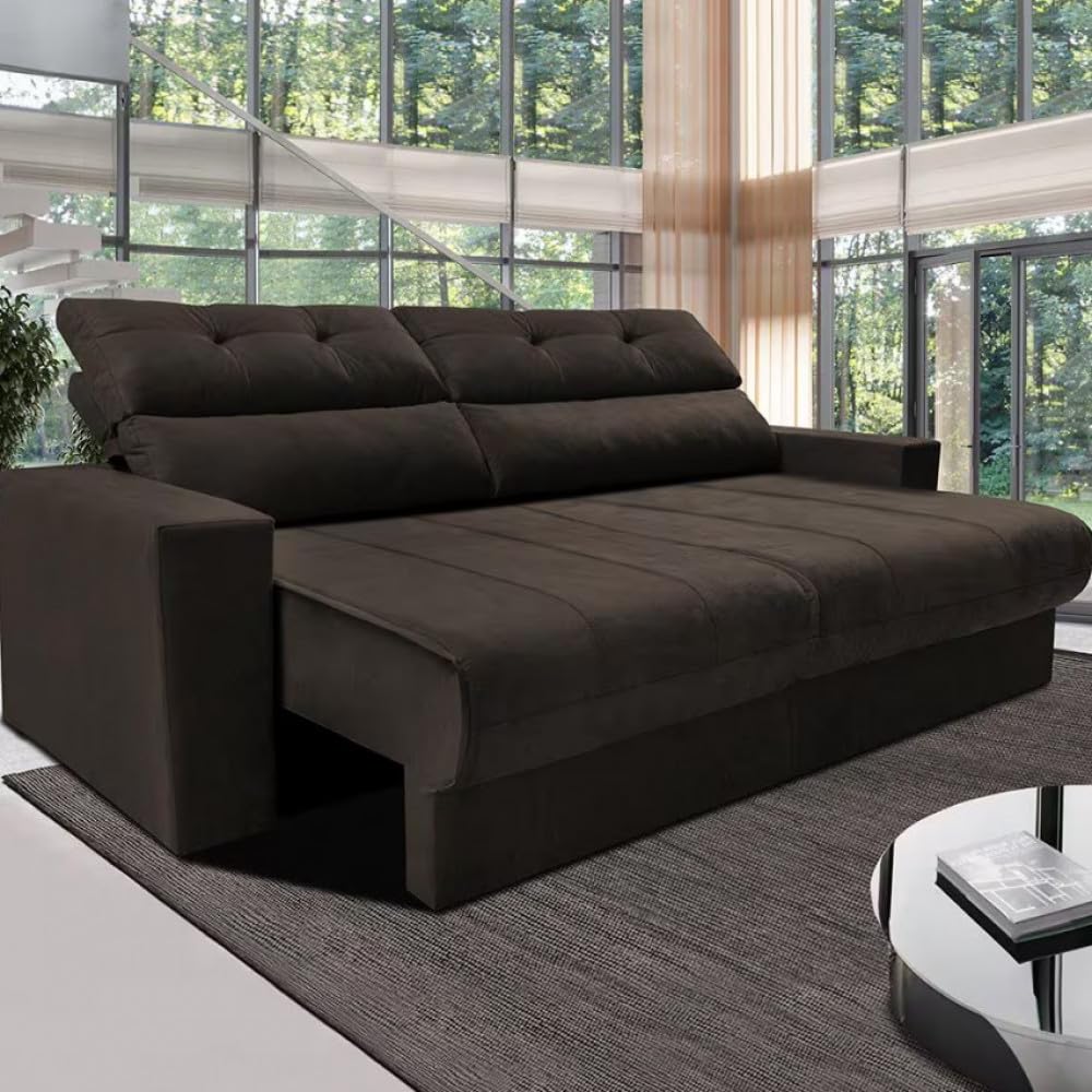 Sofá 3 Lugares Reclinável Cama inBox Clean com Assento Retrátil, Encosto Reclinável em Tecido Velusoft e 170 cm de Largura - Café