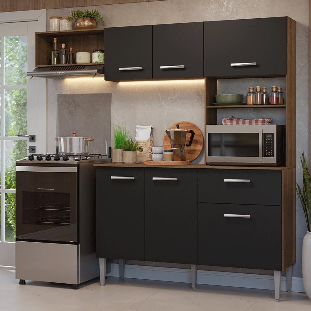 Armário de Cozinha Compacta 196cm Rustic/preto Aura Madesa - Imagem 5