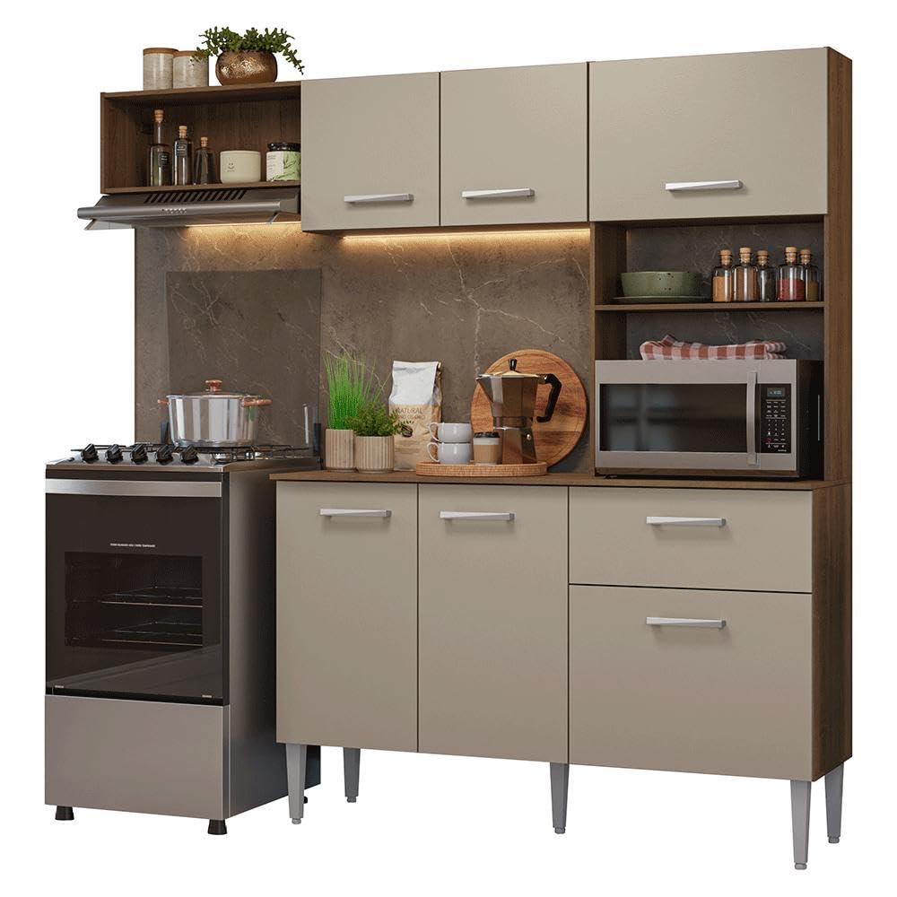 Armário de Cozinha Compacta 196cm Rustic/crema Aura Madesa - Imagem 3