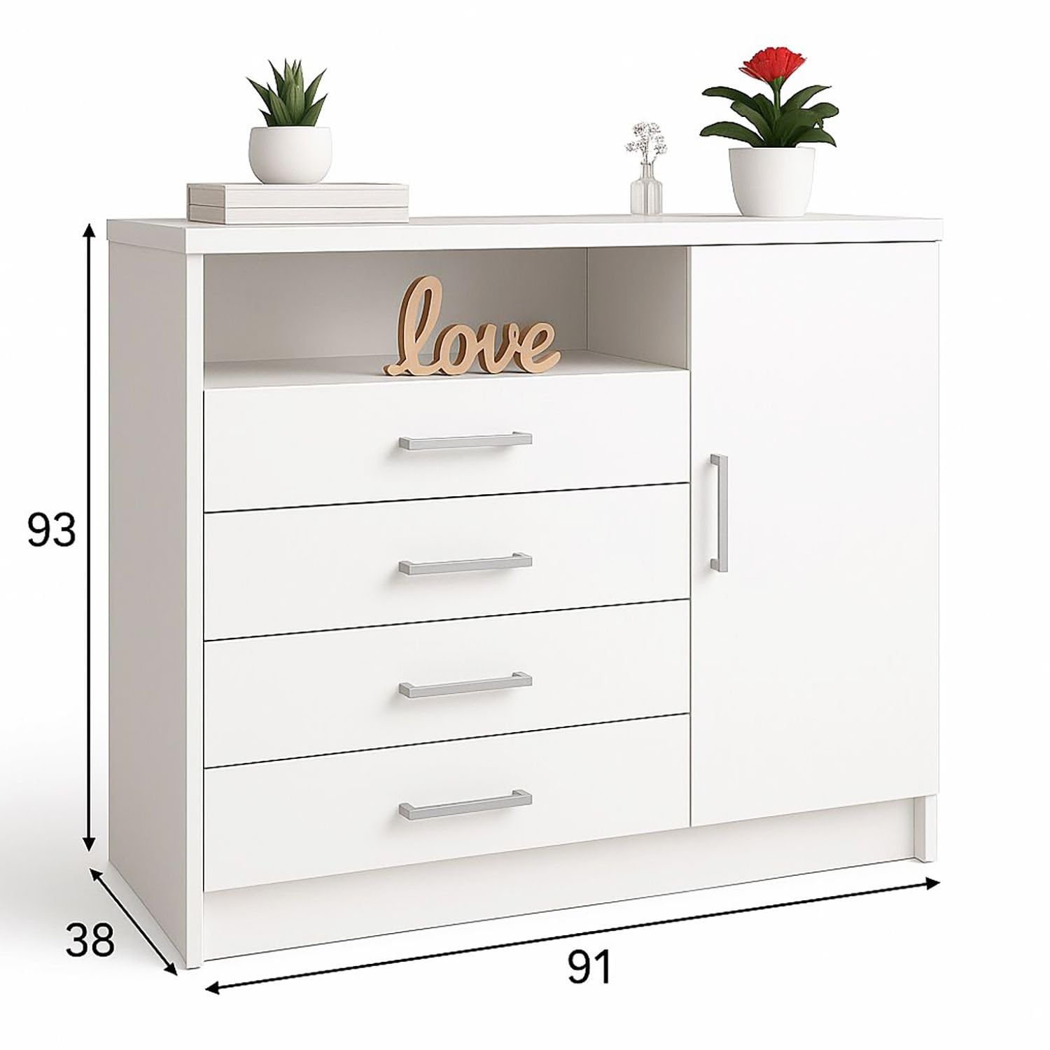 Cômoda 4 Gavetas 1 Porta e Nicho para Quarto Branco - Imagem 5