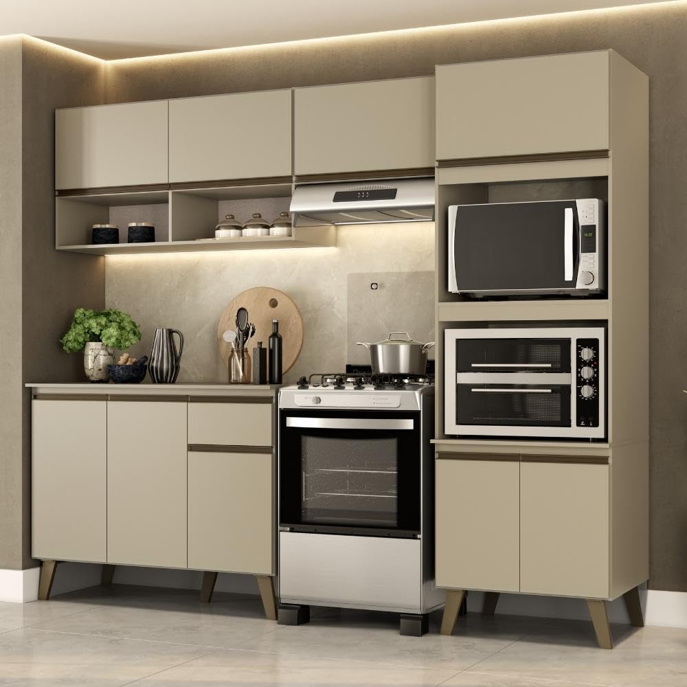 Armário de Cozinha Completa c Balcão Atlanta Essence Carraro (Amêndoa)