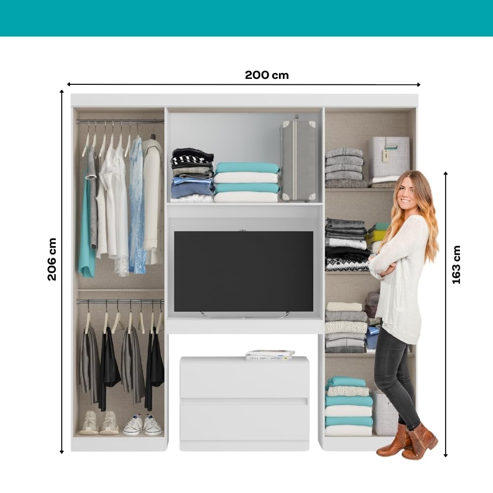 Guarda Roupa 6 Portas 2 Gavetas Carraro (Branco) - Imagem 3