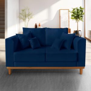 Sofá Sala de Estar 02 Lugares Beny Linho Azul Marinho Madeira prima deccor