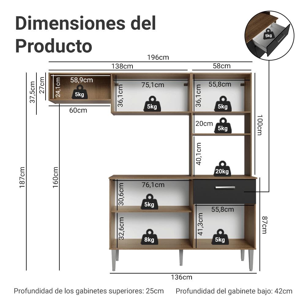 Armário de Cozinha Compacta 196cm Rustic/preto Aura Madesa - Imagem 7