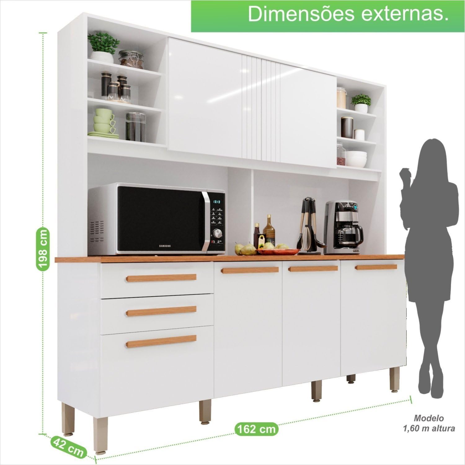 Armário de Cozinha 6 Portas 2 Gavetas Adelle Yescasa Branco Neve - Imagem 2