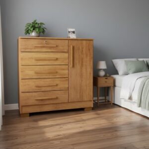 Cômoda 5 Gavetas 1 Porta Mdf Corrediças Telescópicas Repleta