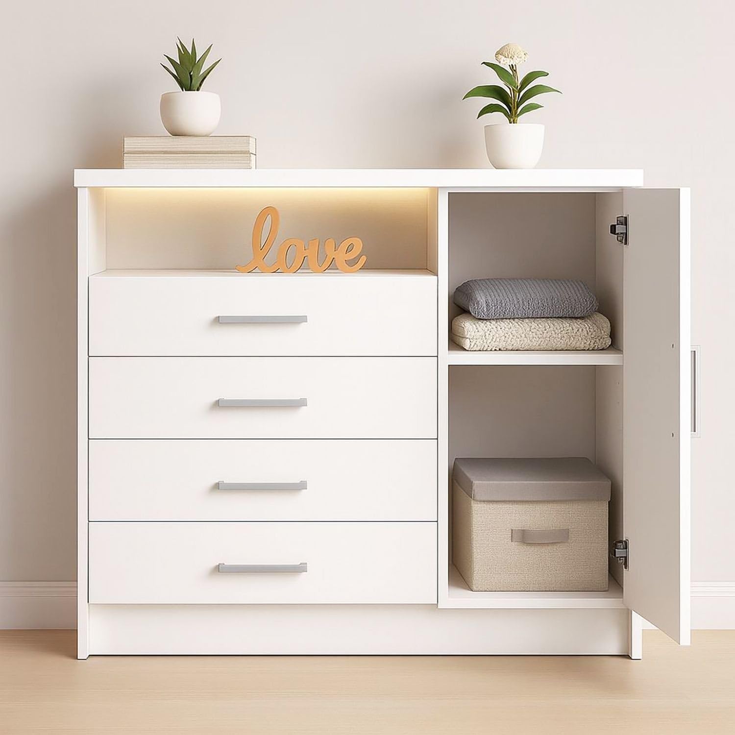 Cômoda 4 Gavetas 1 Porta e Nicho para Quarto Branco - Imagem 4