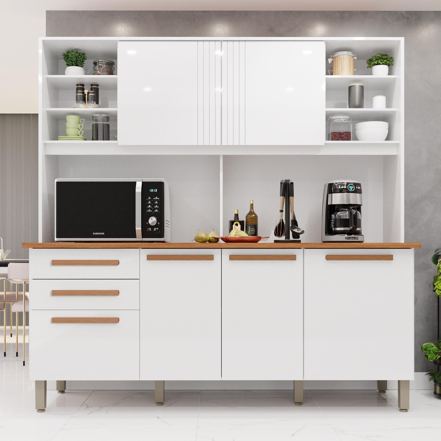 Armário de Cozinha 6 Portas 2 Gavetas Adelle Yescasa Branco Neve - Imagem 7