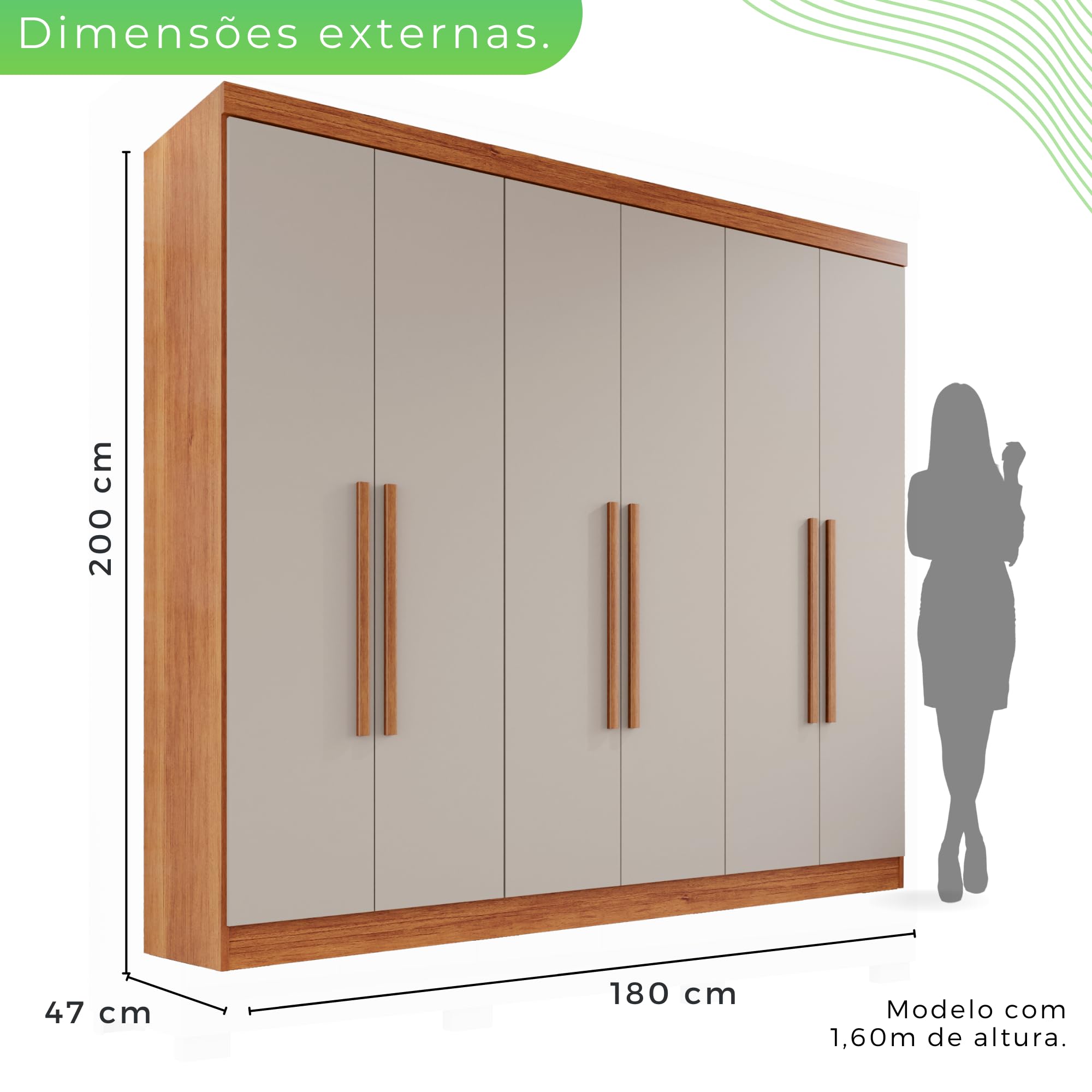 Guarda-roupa Casal 6 Portas 2 Gavetas França Cinamomo/Off-White - Imagem 3