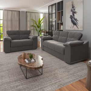 Conjunto de Sofá 2 e 3 Lugares Suede Cinza