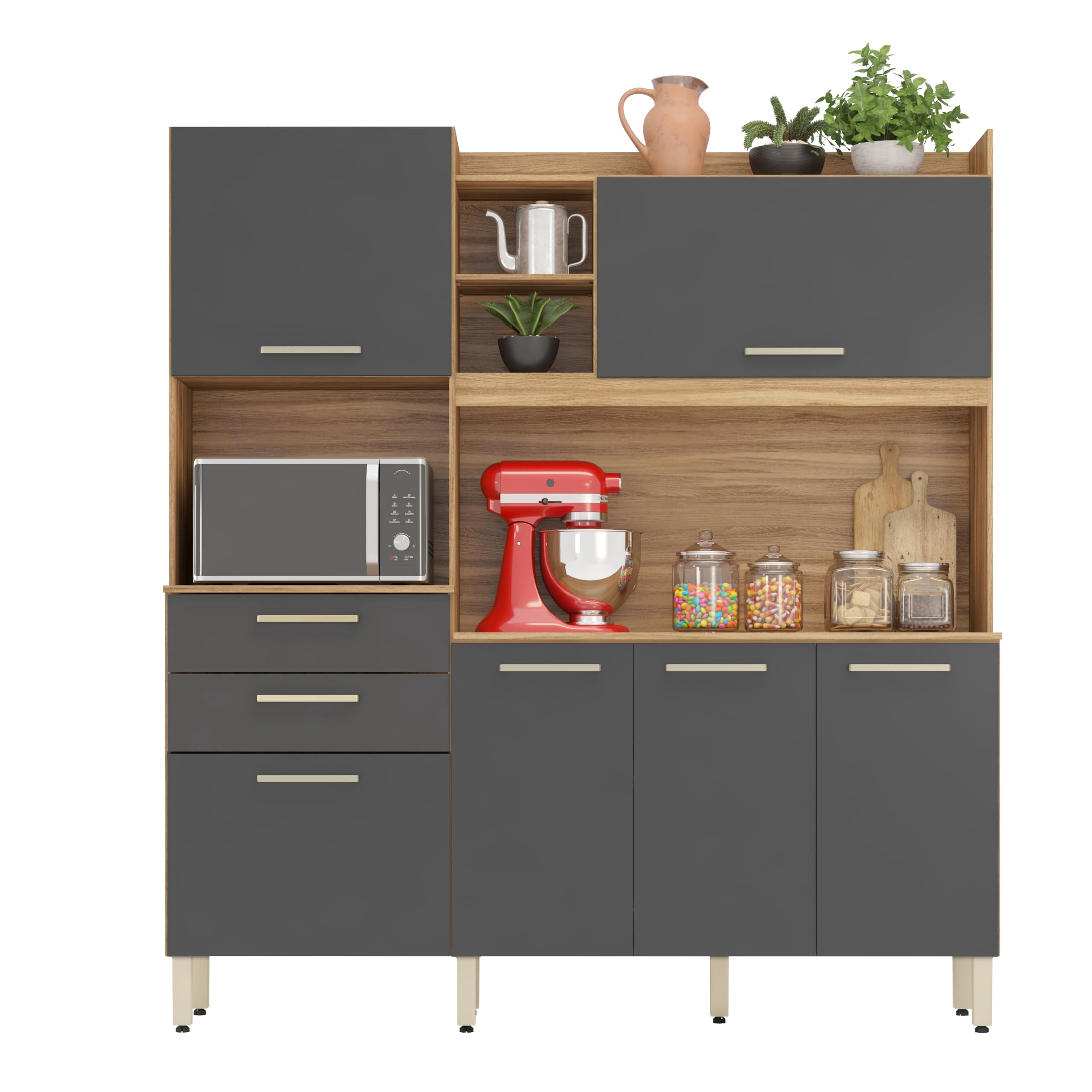 Armário de Cozinha 6 Portas 2 Gavetas Select Demobile Avena Grafito