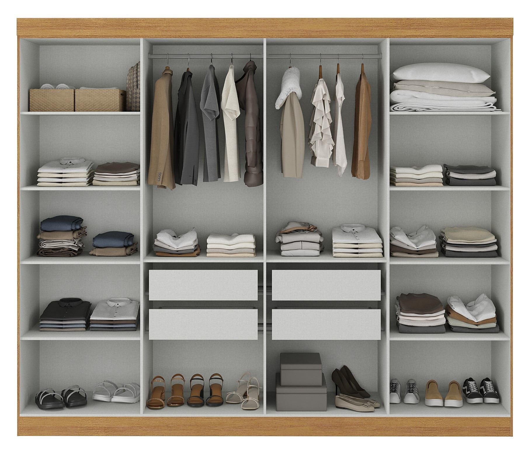 Guarda Roupa Casal 8 Portas 4 Gavetas Paris Espresso Móveis Cinamomo/Off White - Imagem 6