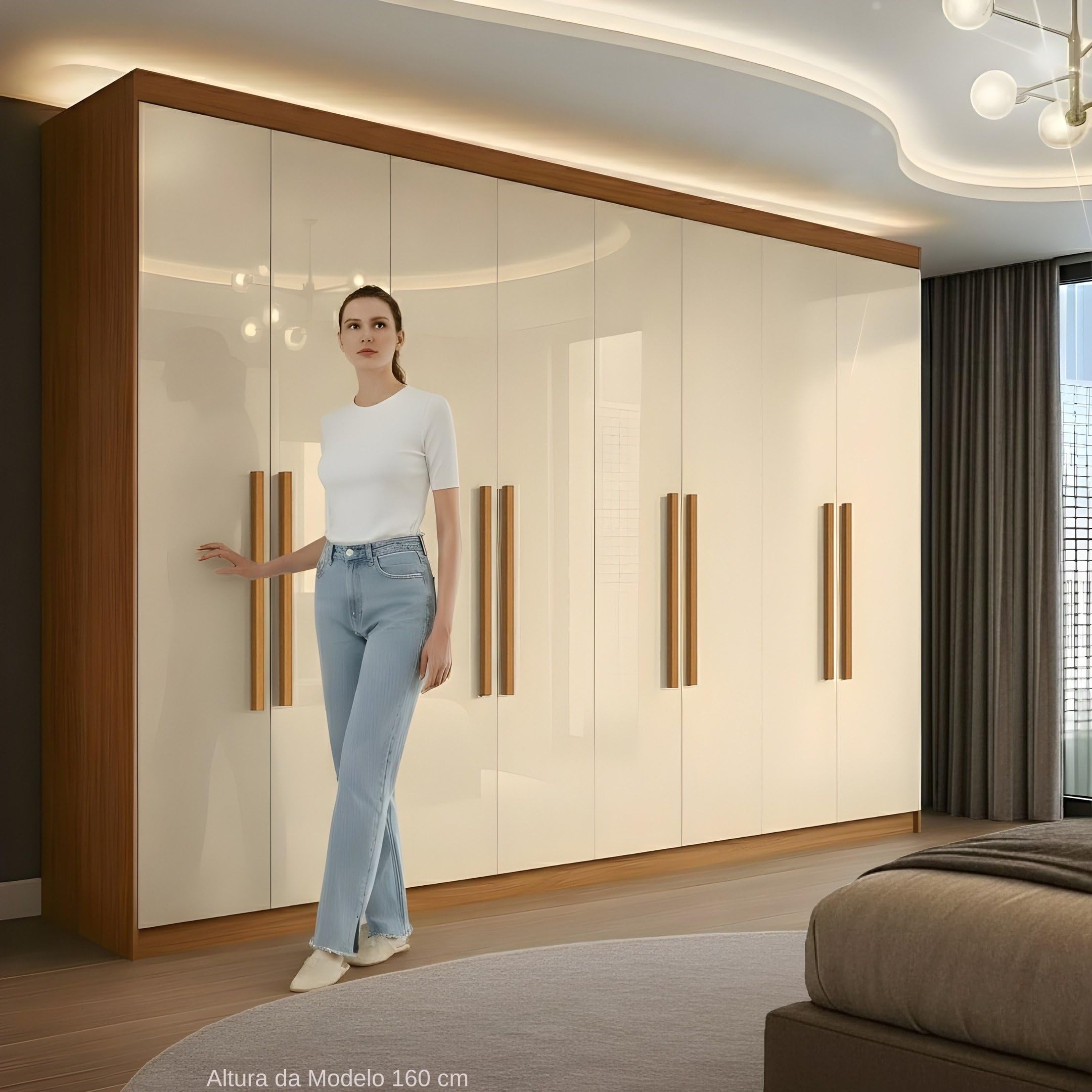 Guarda Roupa Casal 8 Portas 4 Gavetas Paris Espresso Móveis Cinamomo/Off White - Imagem 2