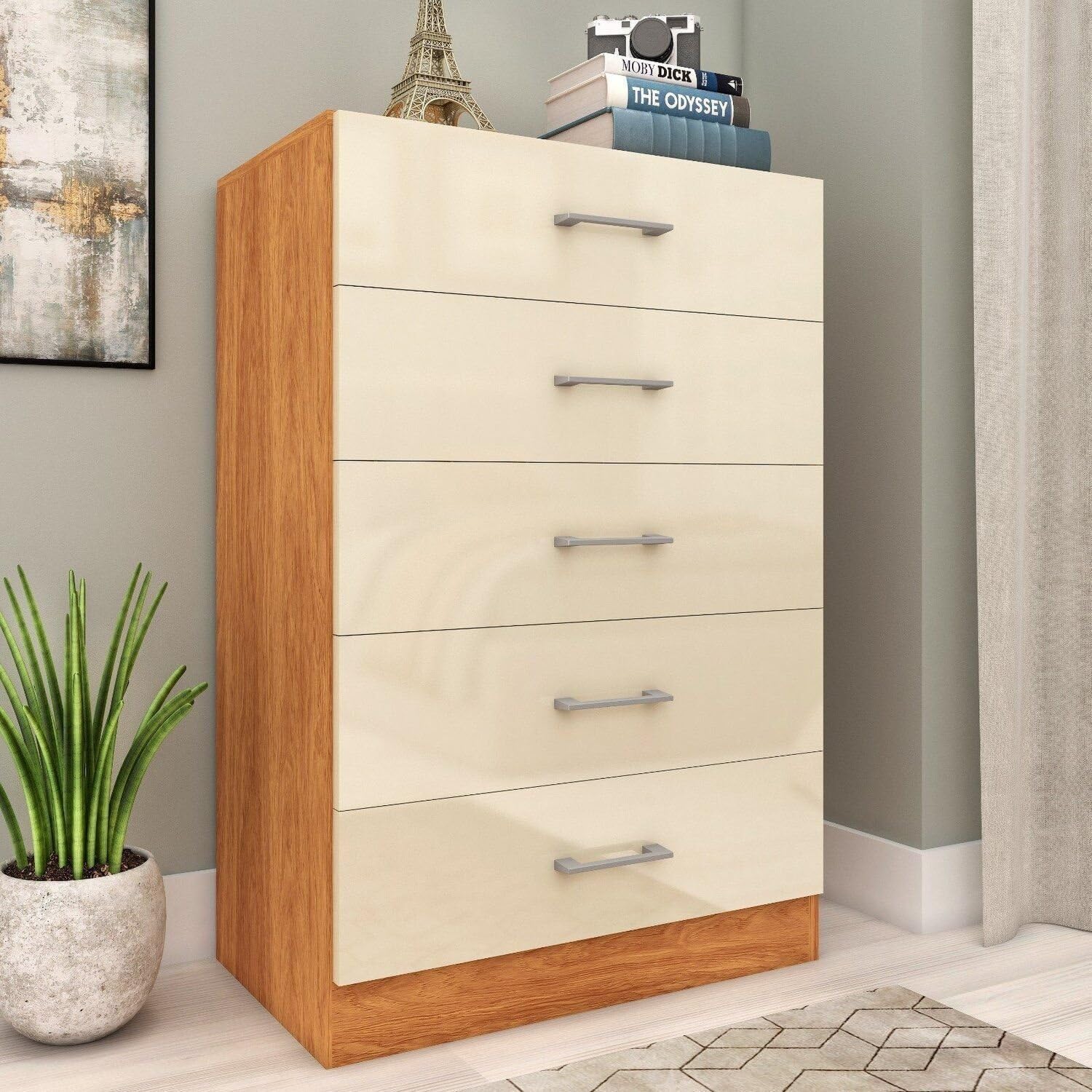 Cômoda para Quarto 5 Gavetas Aruba Cinamomo/Off White