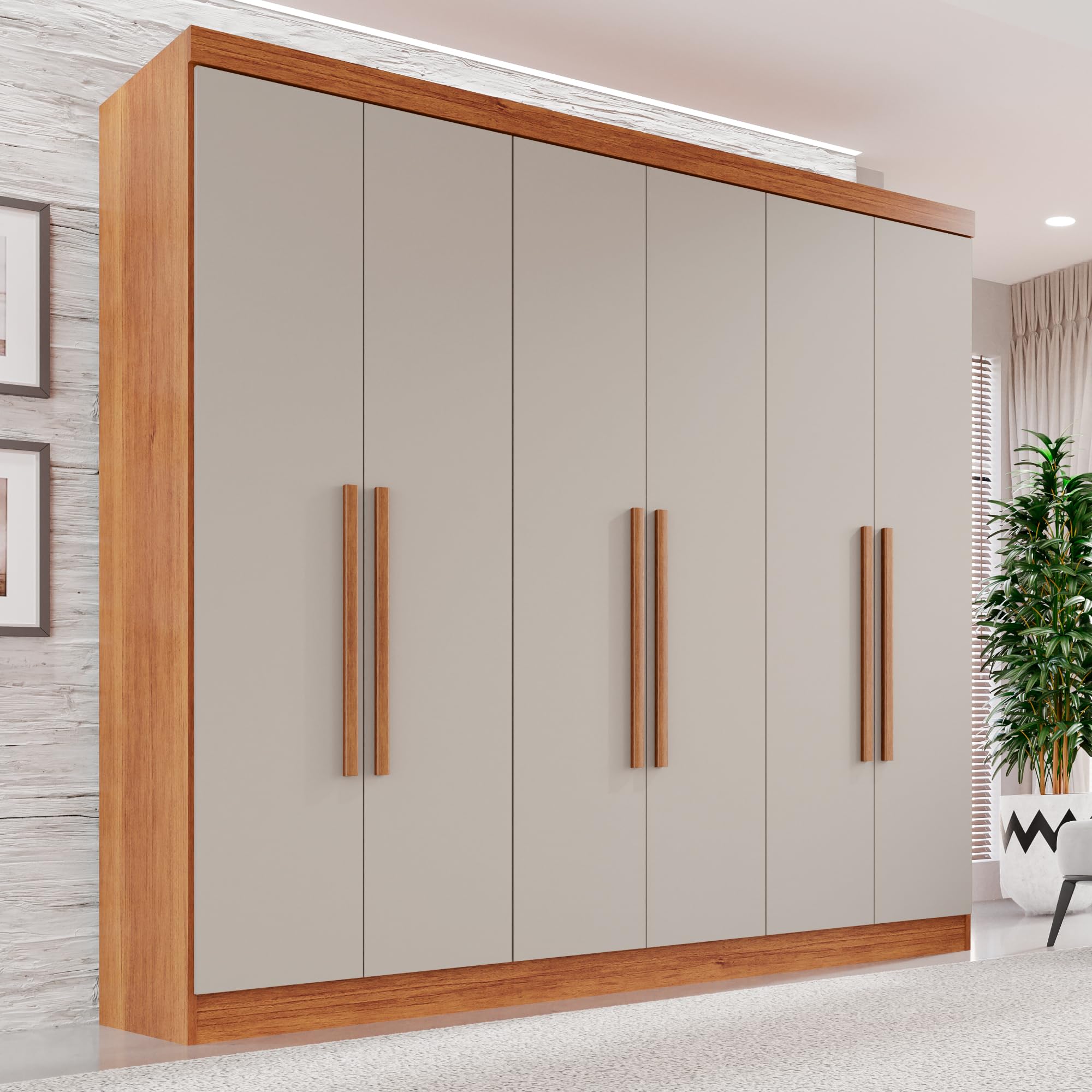 Guarda-roupa Casal 6 Portas 2 Gavetas França Cinamomo/Off-White